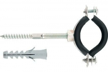 Сантехнический хомут для труб СИБРТЕХ 16-19 (3/8), резиновый уплотнитель, шпилька+дюбель 481633