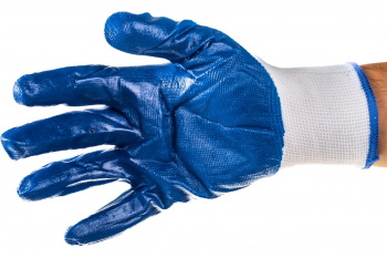 Маслобензостойкие полиэфирные перчатки с синим нитрильным покрытием СИБРТЕХ р.L, 15 класс вязки 67862
