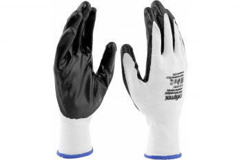 Полиэфирные перчатки СИБРТЕХ с черным нитрильным покрытием, размер 9, 13 класс вязки 678635